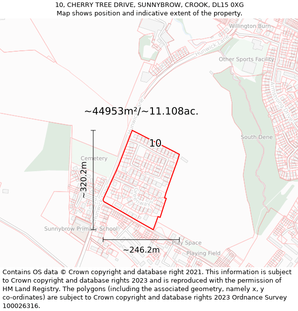 10, CHERRY TREE DRIVE, SUNNYBROW, CROOK, DL15 0XG: Plot and title map