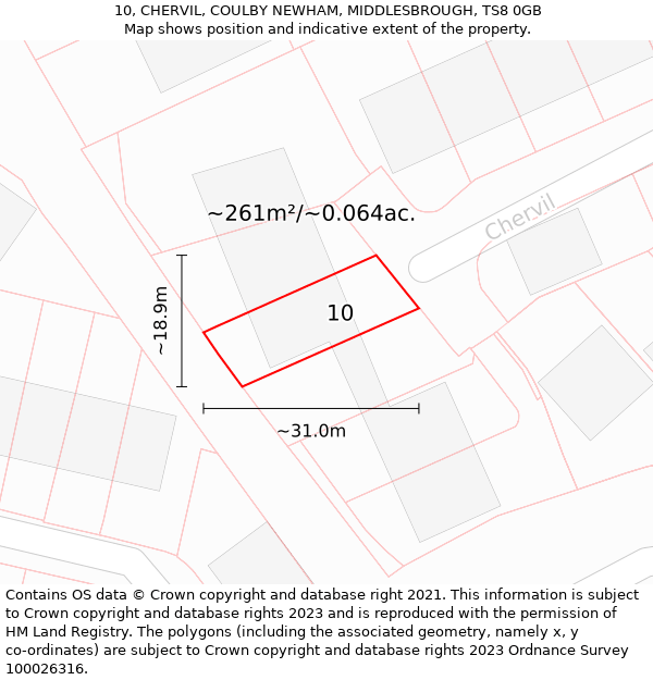 10, CHERVIL, COULBY NEWHAM, MIDDLESBROUGH, TS8 0GB: Plot and title map