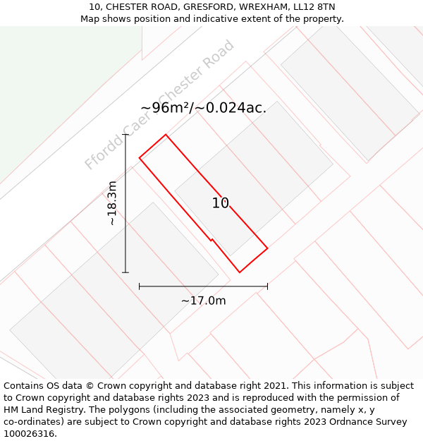 10, CHESTER ROAD, GRESFORD, WREXHAM, LL12 8TN: Plot and title map