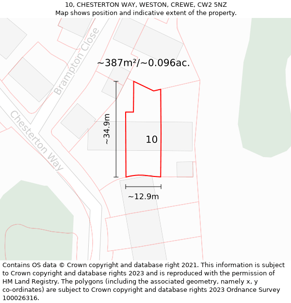 10, CHESTERTON WAY, WESTON, CREWE, CW2 5NZ: Plot and title map