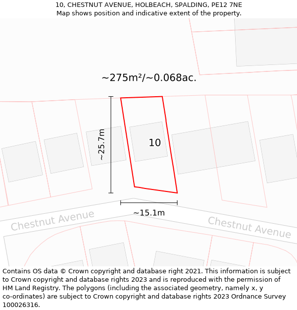 10, CHESTNUT AVENUE, HOLBEACH, SPALDING, PE12 7NE: Plot and title map