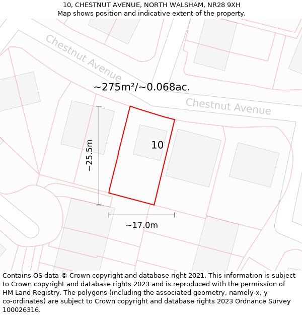 10, CHESTNUT AVENUE, NORTH WALSHAM, NR28 9XH: Plot and title map