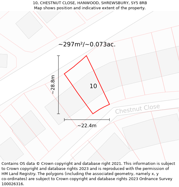 10, CHESTNUT CLOSE, HANWOOD, SHREWSBURY, SY5 8RB: Plot and title map