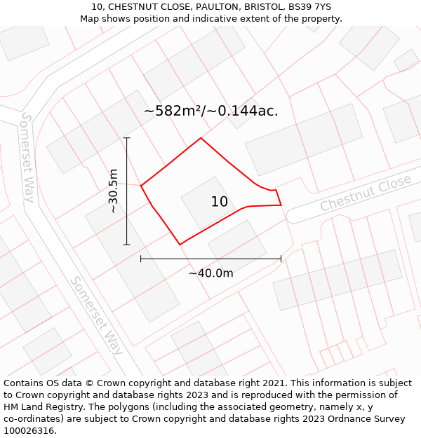 10, CHESTNUT CLOSE, PAULTON, BRISTOL, BS39 7YS: Plot and title map