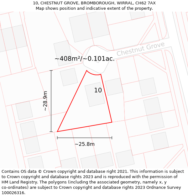 10, CHESTNUT GROVE, BROMBOROUGH, WIRRAL, CH62 7AX: Plot and title map