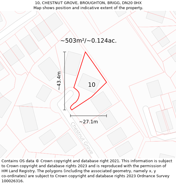 10, CHESTNUT GROVE, BROUGHTON, BRIGG, DN20 0HX: Plot and title map