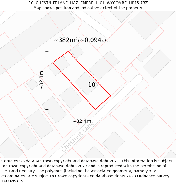 10, CHESTNUT LANE, HAZLEMERE, HIGH WYCOMBE, HP15 7BZ: Plot and title map