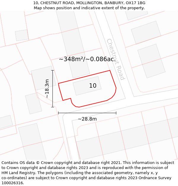 10, CHESTNUT ROAD, MOLLINGTON, BANBURY, OX17 1BG: Plot and title map