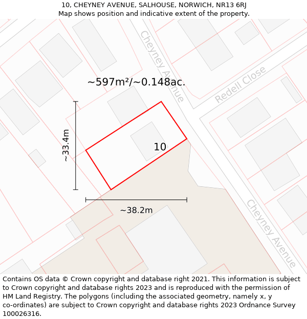 10, CHEYNEY AVENUE, SALHOUSE, NORWICH, NR13 6RJ: Plot and title map