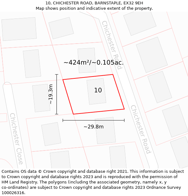 10, CHICHESTER ROAD, BARNSTAPLE, EX32 9EH: Plot and title map