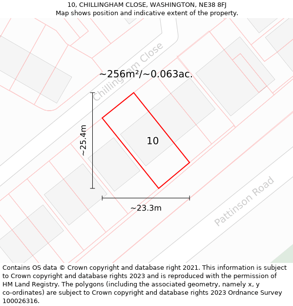 10, CHILLINGHAM CLOSE, WASHINGTON, NE38 8FJ: Plot and title map