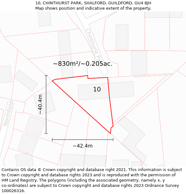 10, CHINTHURST PARK, SHALFORD, GUILDFORD, GU4 8JH: Plot and title map