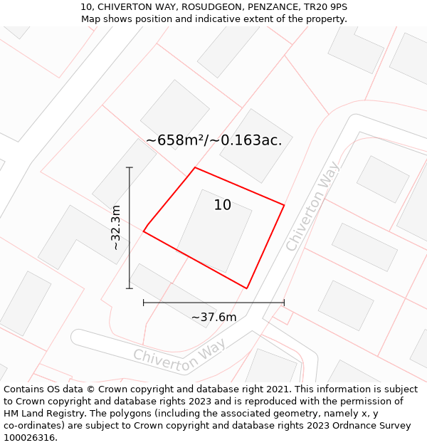 10, CHIVERTON WAY, ROSUDGEON, PENZANCE, TR20 9PS: Plot and title map