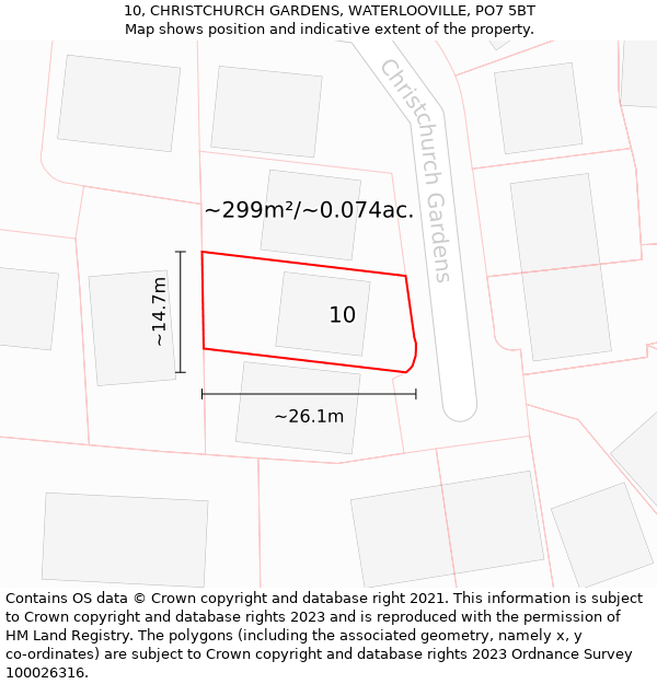 10, CHRISTCHURCH GARDENS, WATERLOOVILLE, PO7 5BT: Plot and title map