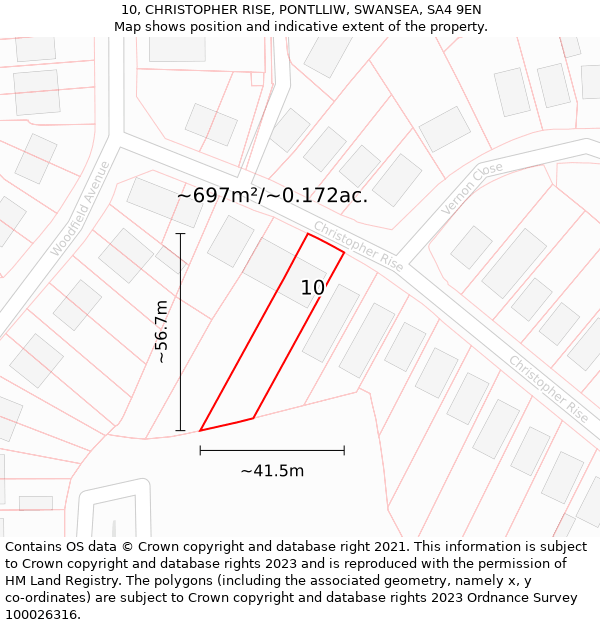 10, CHRISTOPHER RISE, PONTLLIW, SWANSEA, SA4 9EN: Plot and title map