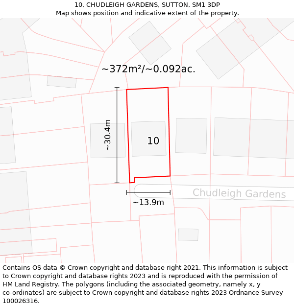 10, CHUDLEIGH GARDENS, SUTTON, SM1 3DP: Plot and title map