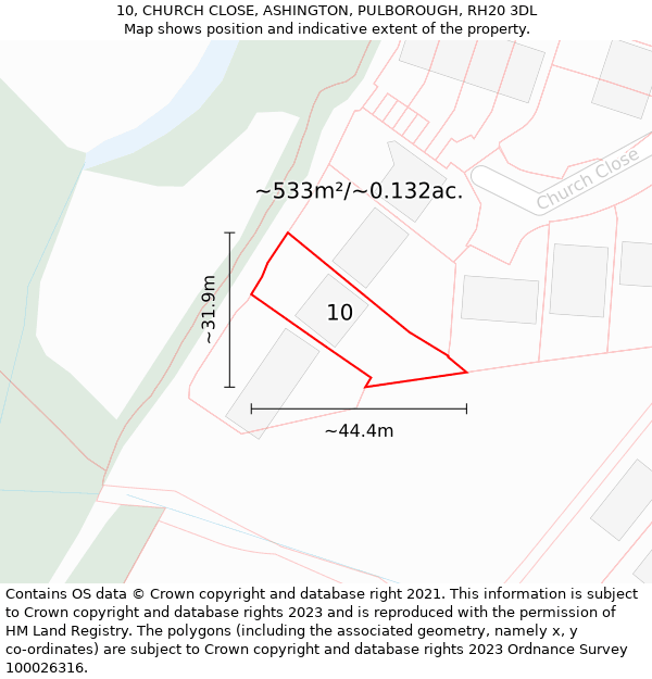 10, CHURCH CLOSE, ASHINGTON, PULBOROUGH, RH20 3DL: Plot and title map