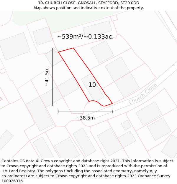 10, CHURCH CLOSE, GNOSALL, STAFFORD, ST20 0DD: Plot and title map