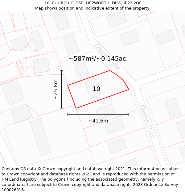 10, CHURCH CLOSE, HEPWORTH, DISS, IP22 2QF: Plot and title map