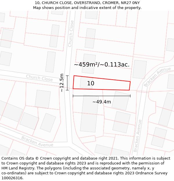 10, CHURCH CLOSE, OVERSTRAND, CROMER, NR27 0NY: Plot and title map