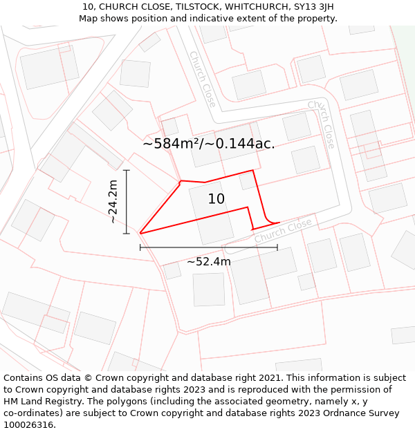 10, CHURCH CLOSE, TILSTOCK, WHITCHURCH, SY13 3JH: Plot and title map