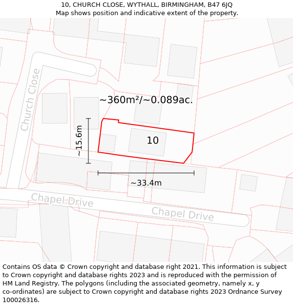 10, CHURCH CLOSE, WYTHALL, BIRMINGHAM, B47 6JQ: Plot and title map