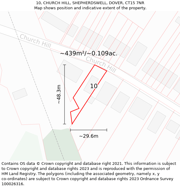 10, CHURCH HILL, SHEPHERDSWELL, DOVER, CT15 7NR: Plot and title map