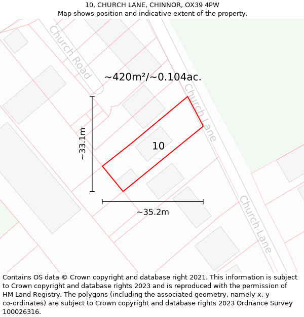 10, CHURCH LANE, CHINNOR, OX39 4PW: Plot and title map