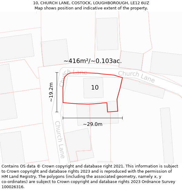 10, CHURCH LANE, COSTOCK, LOUGHBOROUGH, LE12 6UZ: Plot and title map