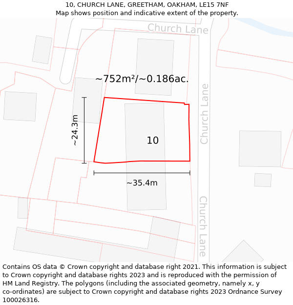 10, CHURCH LANE, GREETHAM, OAKHAM, LE15 7NF: Plot and title map