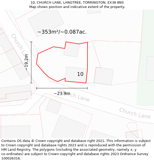 10, CHURCH LANE, LANGTREE, TORRINGTON, EX38 8NS: Plot and title map