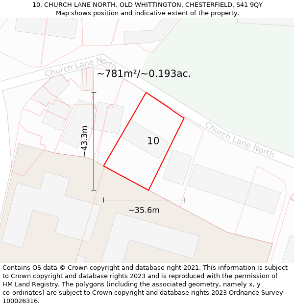 10, CHURCH LANE NORTH, OLD WHITTINGTON, CHESTERFIELD, S41 9QY: Plot and title map