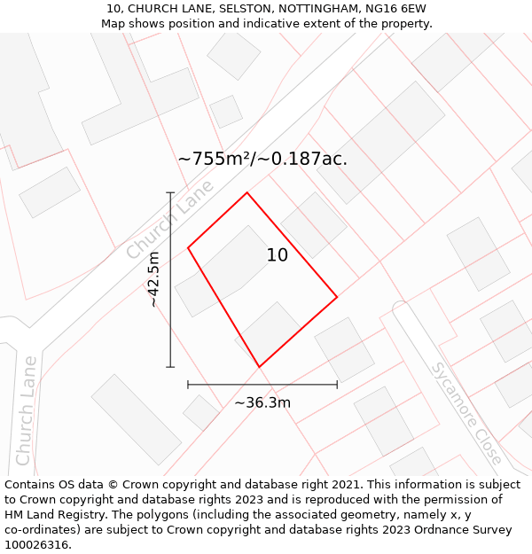 10, CHURCH LANE, SELSTON, NOTTINGHAM, NG16 6EW: Plot and title map