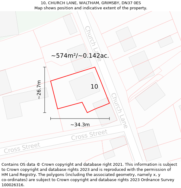 10, CHURCH LANE, WALTHAM, GRIMSBY, DN37 0ES: Plot and title map