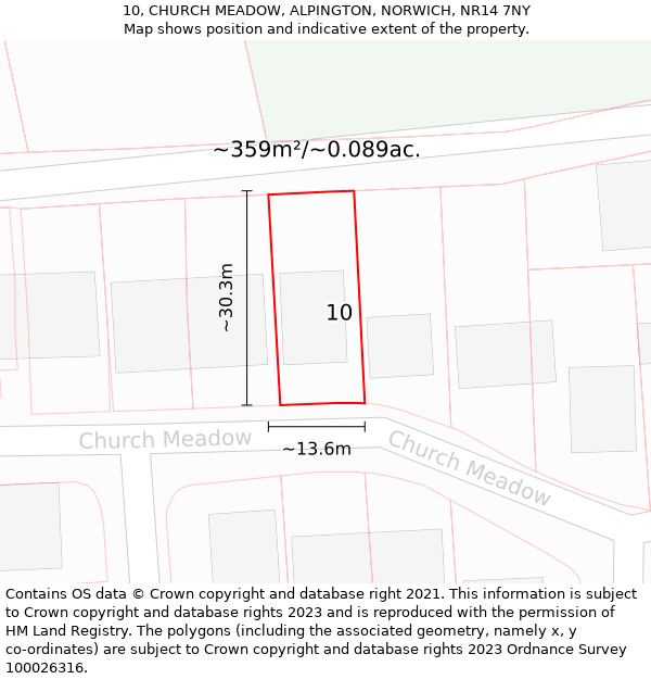 10, CHURCH MEADOW, ALPINGTON, NORWICH, NR14 7NY: Plot and title map