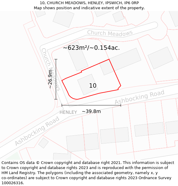 10, CHURCH MEADOWS, HENLEY, IPSWICH, IP6 0RP: Plot and title map