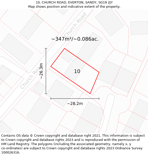 10, CHURCH ROAD, EVERTON, SANDY, SG19 2JY: Plot and title map