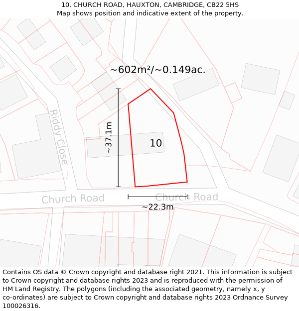 10, CHURCH ROAD, HAUXTON, CAMBRIDGE, CB22 5HS: Plot and title map