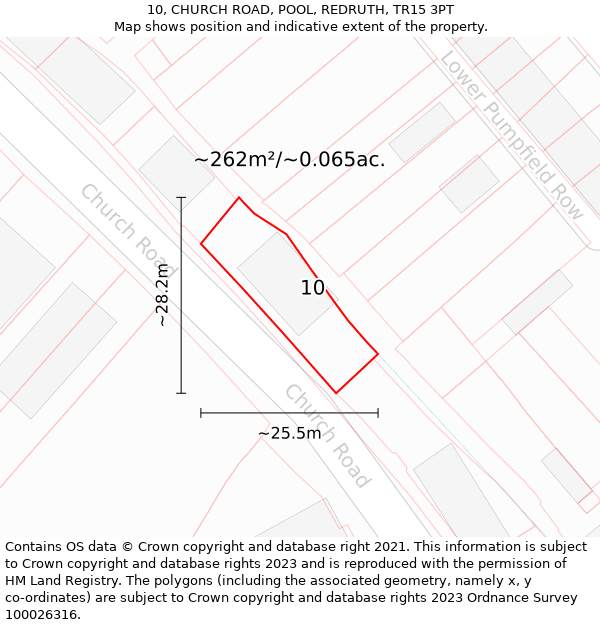 10, CHURCH ROAD, POOL, REDRUTH, TR15 3PT: Plot and title map