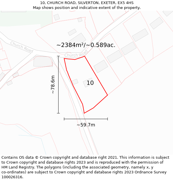 10, CHURCH ROAD, SILVERTON, EXETER, EX5 4HS: Plot and title map