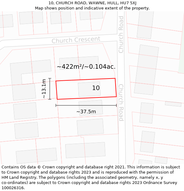 10, CHURCH ROAD, WAWNE, HULL, HU7 5XJ: Plot and title map