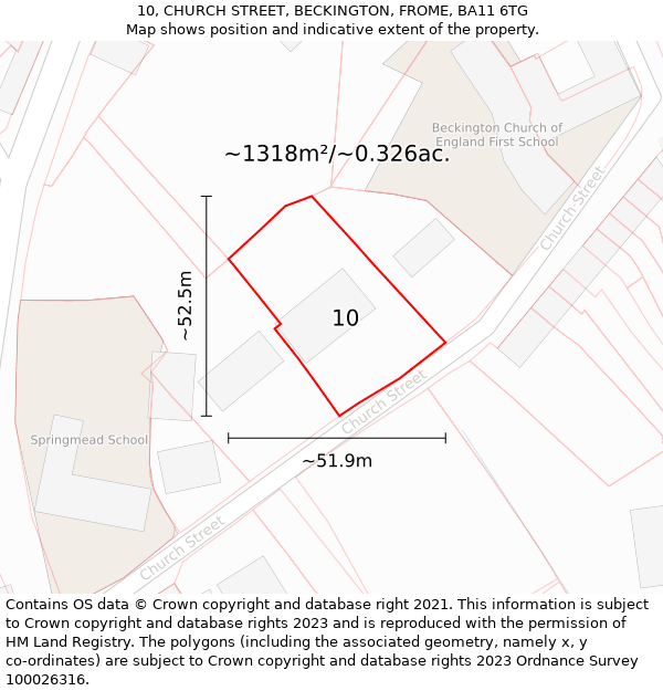 10, CHURCH STREET, BECKINGTON, FROME, BA11 6TG: Plot and title map