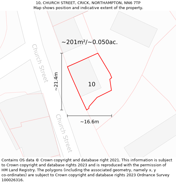 10, CHURCH STREET, CRICK, NORTHAMPTON, NN6 7TP: Plot and title map