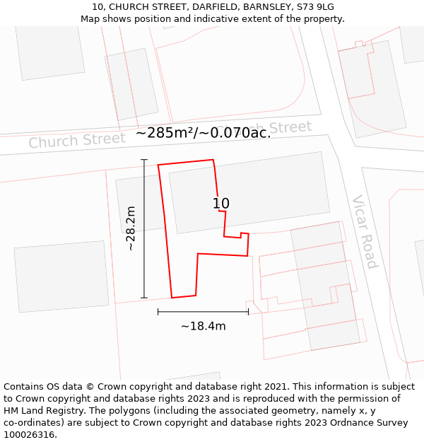 10, CHURCH STREET, DARFIELD, BARNSLEY, S73 9LG: Plot and title map