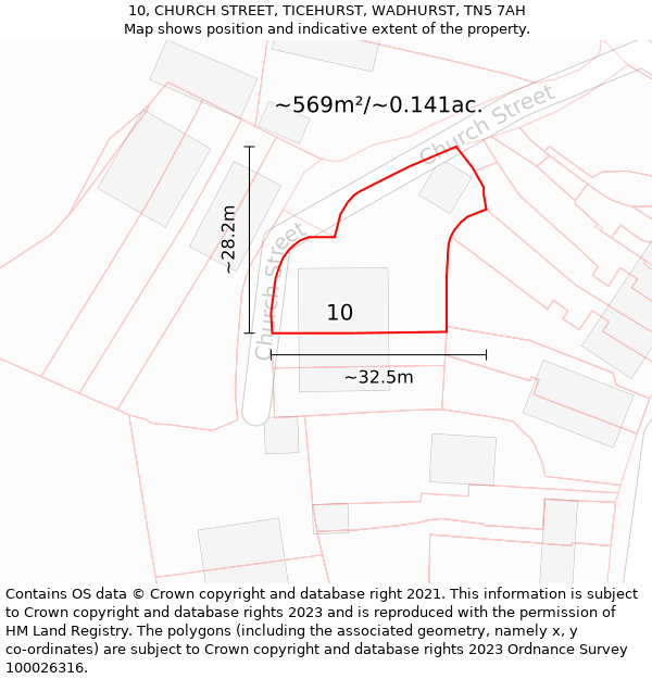 10, CHURCH STREET, TICEHURST, WADHURST, TN5 7AH: Plot and title map