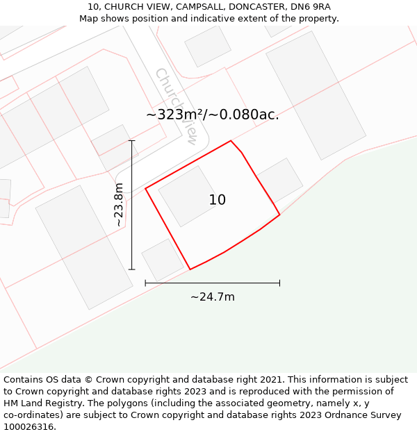 10, CHURCH VIEW, CAMPSALL, DONCASTER, DN6 9RA: Plot and title map