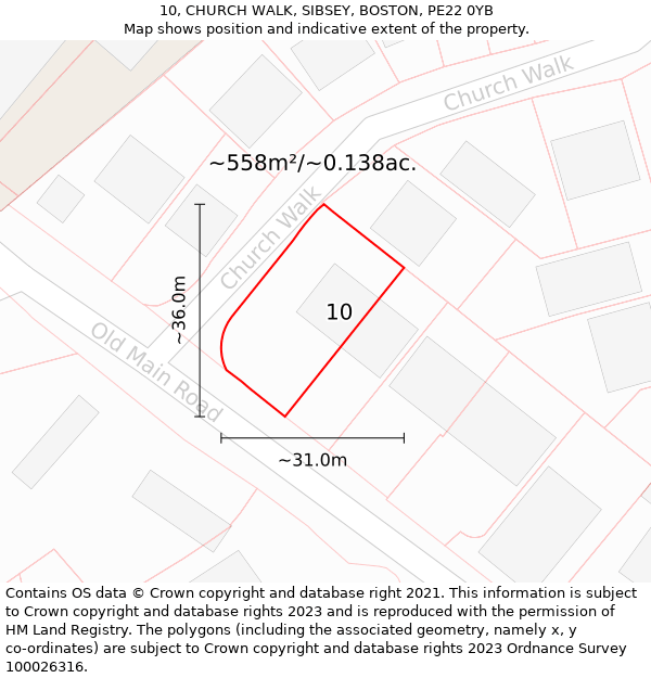 10, CHURCH WALK, SIBSEY, BOSTON, PE22 0YB: Plot and title map