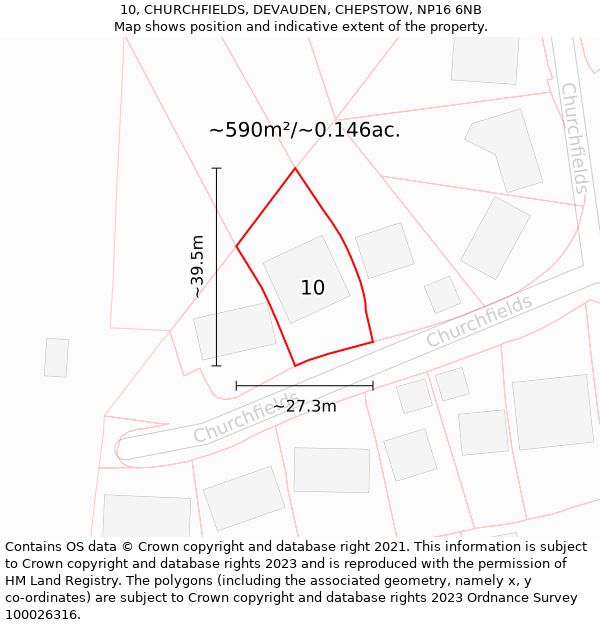 10, CHURCHFIELDS, DEVAUDEN, CHEPSTOW, NP16 6NB: Plot and title map