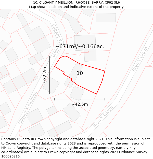 10, CILGANT Y MEILLION, RHOOSE, BARRY, CF62 3LH: Plot and title map