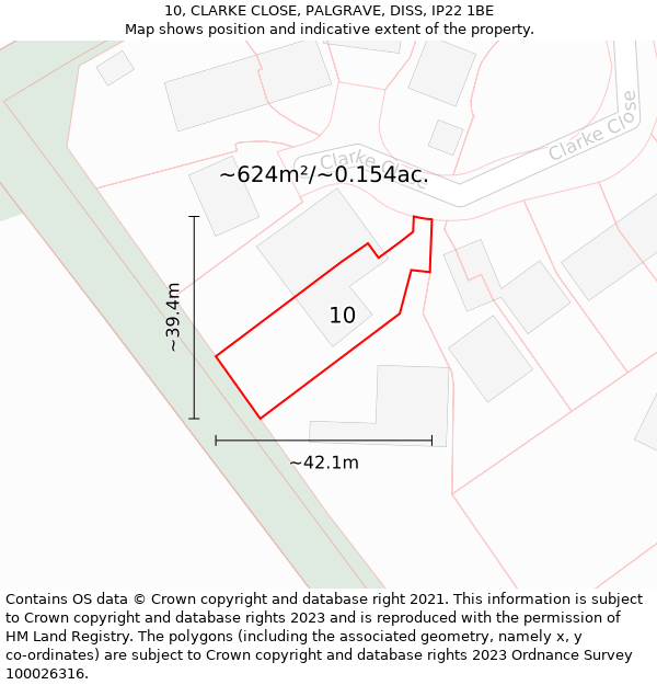 10, CLARKE CLOSE, PALGRAVE, DISS, IP22 1BE: Plot and title map